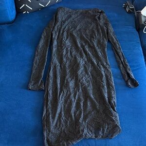H&M Black Long-Sleeve Lace Midi Dress
